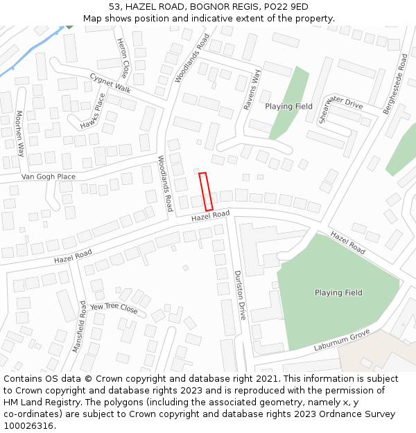 53, HAZEL ROAD, BOGNOR REGIS, PO22 9ED: Location map and indicative extent of plot