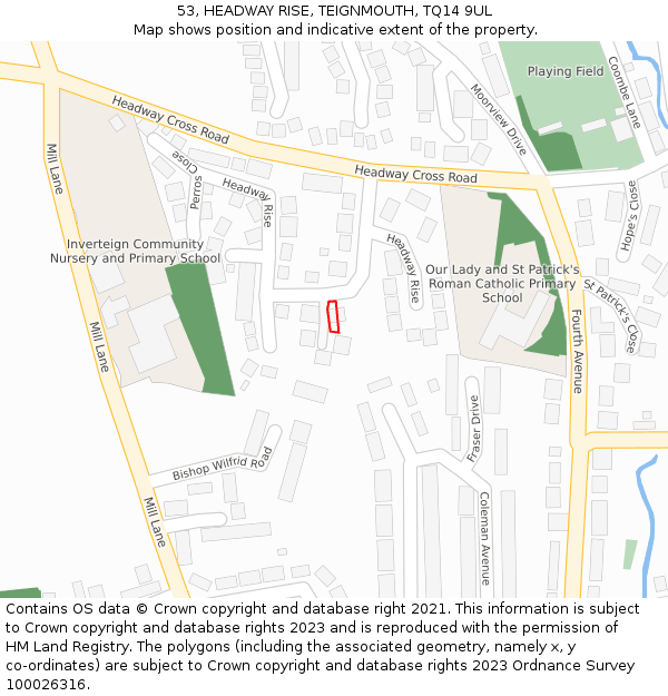 53, HEADWAY RISE, TEIGNMOUTH, TQ14 9UL: Location map and indicative extent of plot