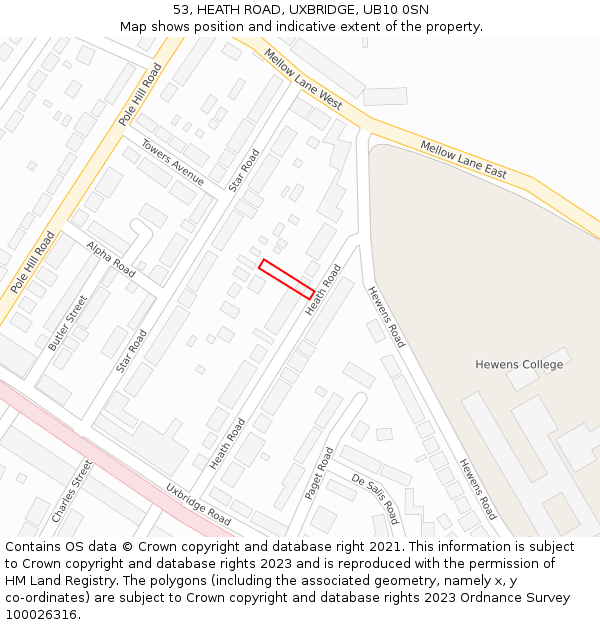 53, HEATH ROAD, UXBRIDGE, UB10 0SN: Location map and indicative extent of plot