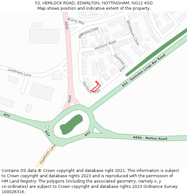 53, HEMLOCK ROAD, EDWALTON, NOTTINGHAM, NG12 4GG: Location map and indicative extent of plot