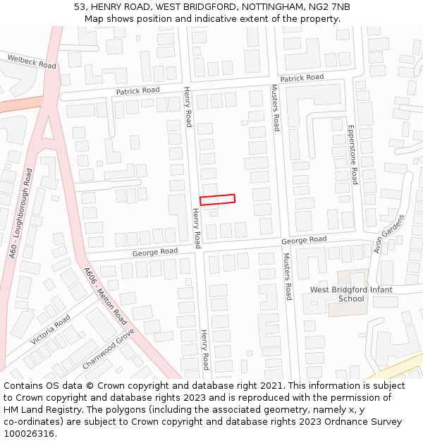 53, HENRY ROAD, WEST BRIDGFORD, NOTTINGHAM, NG2 7NB: Location map and indicative extent of plot