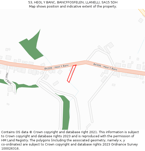 53, HEOL Y BANC, BANCFFOSFELEN, LLANELLI, SA15 5DH: Location map and indicative extent of plot