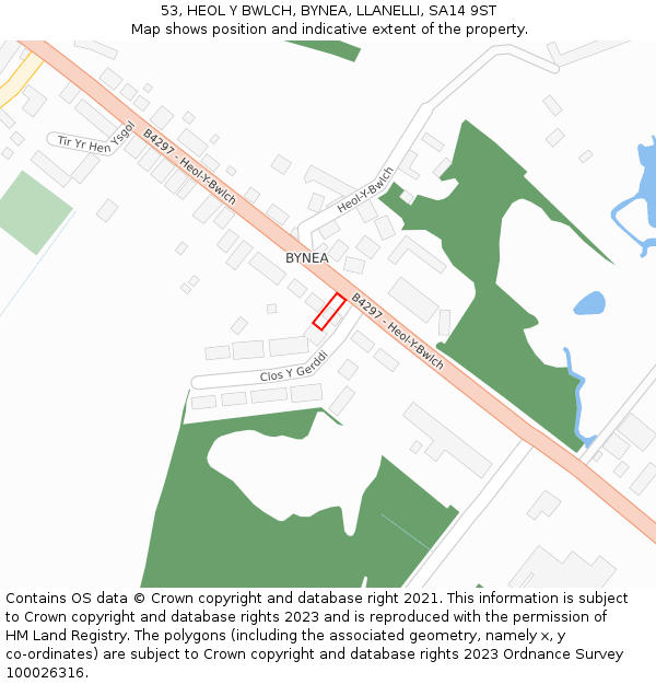 53, HEOL Y BWLCH, BYNEA, LLANELLI, SA14 9ST: Location map and indicative extent of plot