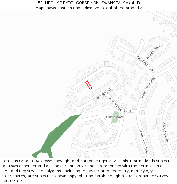 53, HEOL Y PIBYDD, GORSEINON, SWANSEA, SA4 4HB: Location map and indicative extent of plot