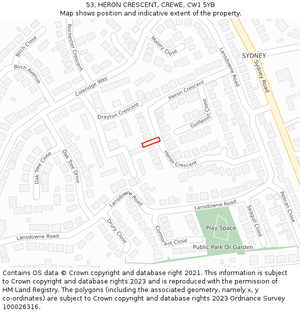 53, HERON CRESCENT, CREWE, CW1 5YB: Location map and indicative extent of plot