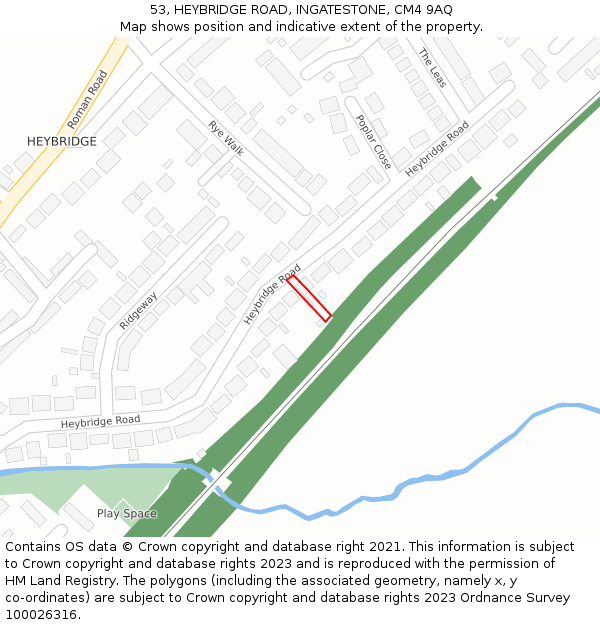 53, HEYBRIDGE ROAD, INGATESTONE, CM4 9AQ: Location map and indicative extent of plot