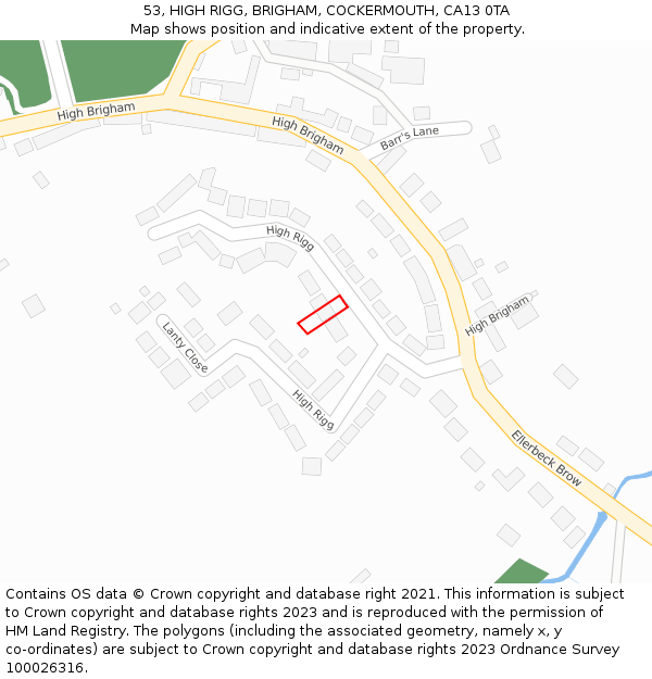 53, HIGH RIGG, BRIGHAM, COCKERMOUTH, CA13 0TA: Location map and indicative extent of plot
