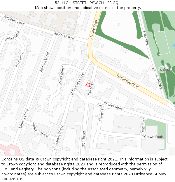 53, HIGH STREET, IPSWICH, IP1 3QL: Location map and indicative extent of plot