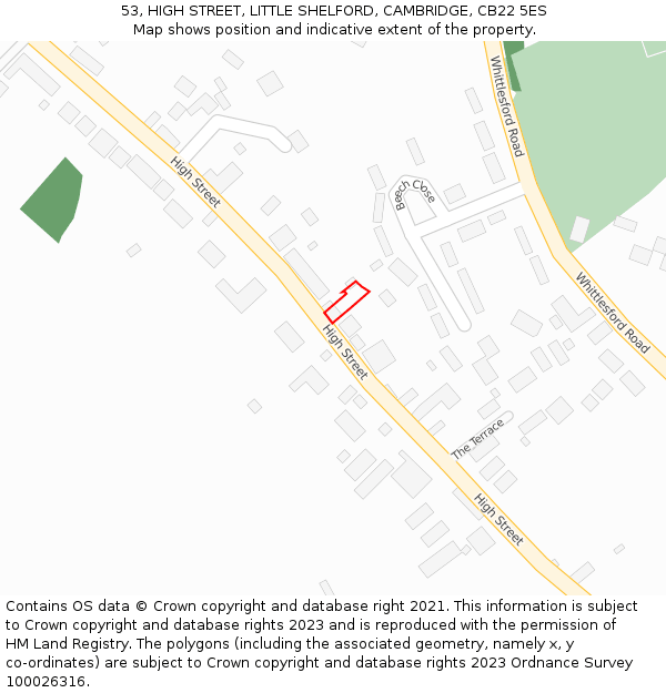 53, HIGH STREET, LITTLE SHELFORD, CAMBRIDGE, CB22 5ES: Location map and indicative extent of plot