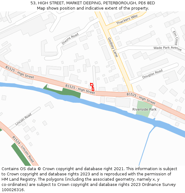 53, HIGH STREET, MARKET DEEPING, PETERBOROUGH, PE6 8ED: Location map and indicative extent of plot