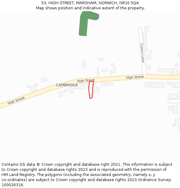 53, HIGH STREET, MARSHAM, NORWICH, NR10 5QA: Location map and indicative extent of plot