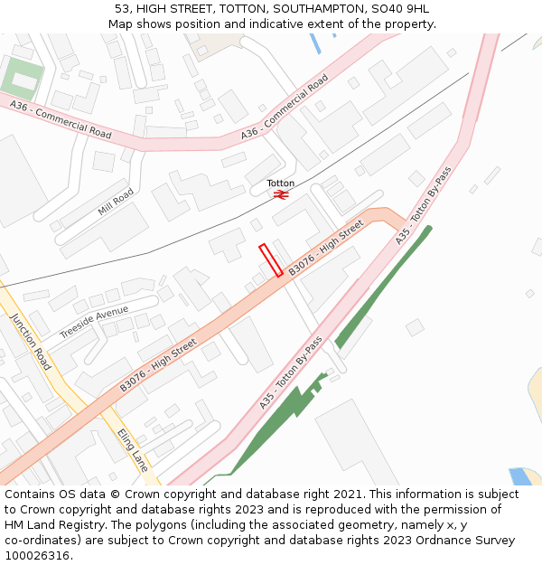 53, HIGH STREET, TOTTON, SOUTHAMPTON, SO40 9HL: Location map and indicative extent of plot