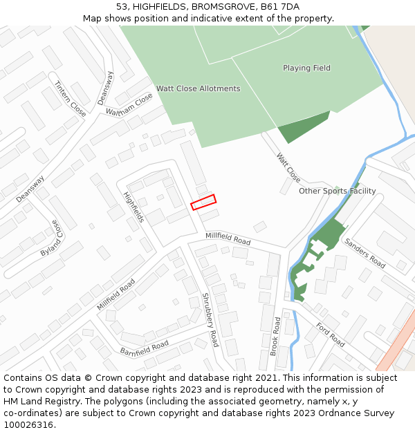 53, HIGHFIELDS, BROMSGROVE, B61 7DA: Location map and indicative extent of plot