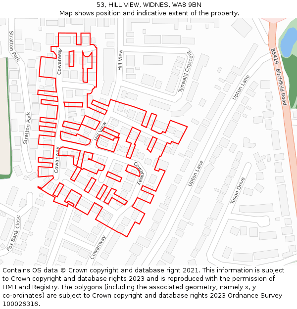 53, HILL VIEW, WIDNES, WA8 9BN: Location map and indicative extent of plot