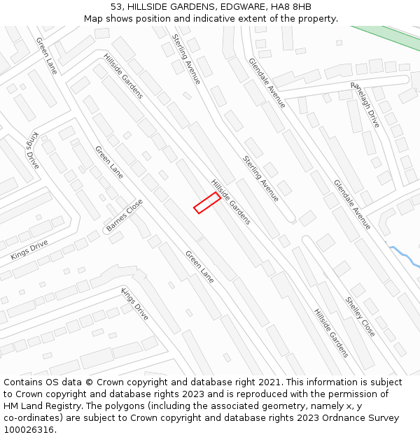 53, HILLSIDE GARDENS, EDGWARE, HA8 8HB: Location map and indicative extent of plot