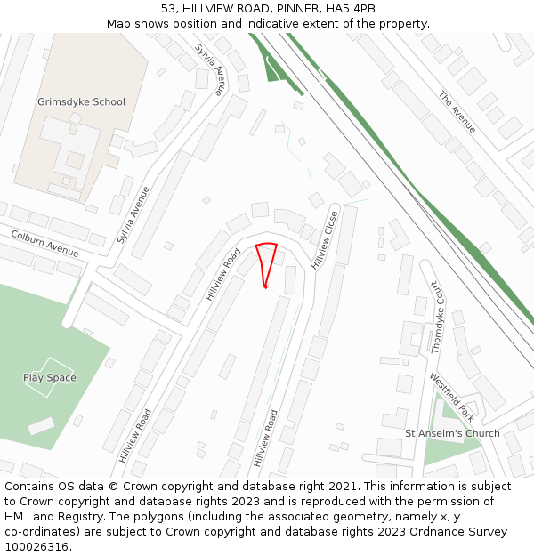 53, HILLVIEW ROAD, PINNER, HA5 4PB: Location map and indicative extent of plot
