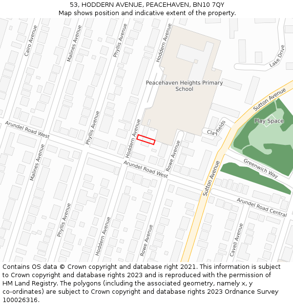 53, HODDERN AVENUE, PEACEHAVEN, BN10 7QY: Location map and indicative extent of plot