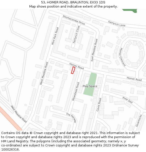 53, HOMER ROAD, BRAUNTON, EX33 1DS: Location map and indicative extent of plot