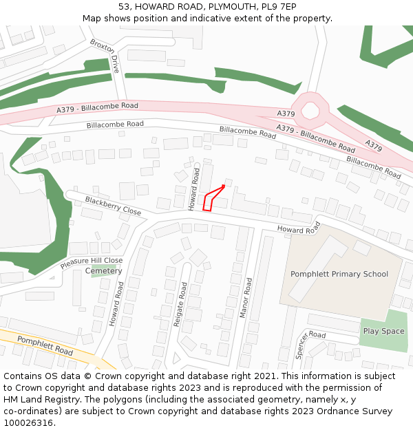 53, HOWARD ROAD, PLYMOUTH, PL9 7EP: Location map and indicative extent of plot