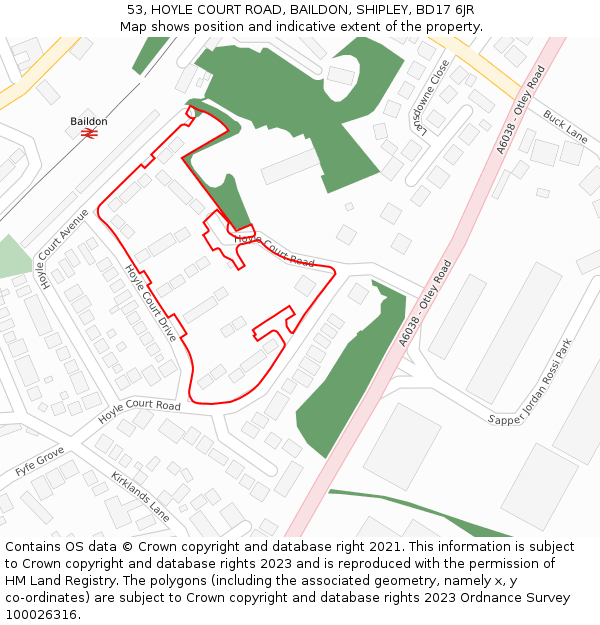 53, HOYLE COURT ROAD, BAILDON, SHIPLEY, BD17 6JR: Location map and indicative extent of plot