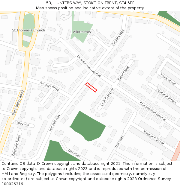 53, HUNTERS WAY, STOKE-ON-TRENT, ST4 5EF: Location map and indicative extent of plot