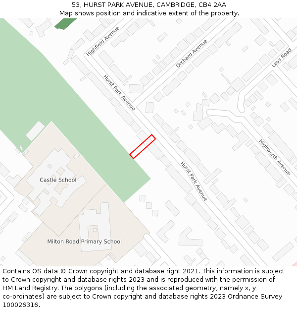 53, HURST PARK AVENUE, CAMBRIDGE, CB4 2AA: Location map and indicative extent of plot