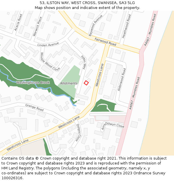 53, ILSTON WAY, WEST CROSS, SWANSEA, SA3 5LG: Location map and indicative extent of plot