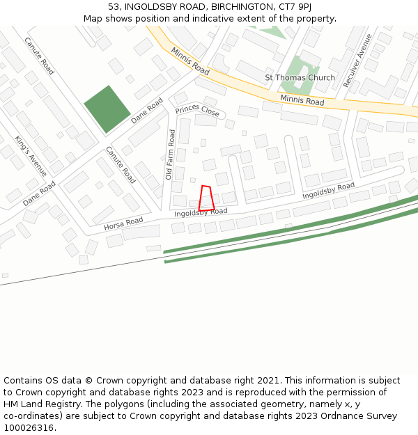 53, INGOLDSBY ROAD, BIRCHINGTON, CT7 9PJ: Location map and indicative extent of plot