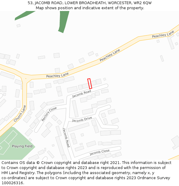 53, JACOMB ROAD, LOWER BROADHEATH, WORCESTER, WR2 6QW: Location map and indicative extent of plot