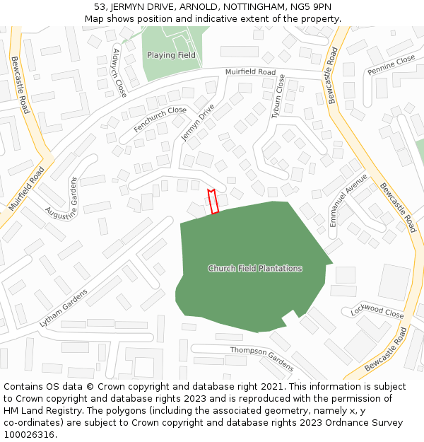 53, JERMYN DRIVE, ARNOLD, NOTTINGHAM, NG5 9PN: Location map and indicative extent of plot