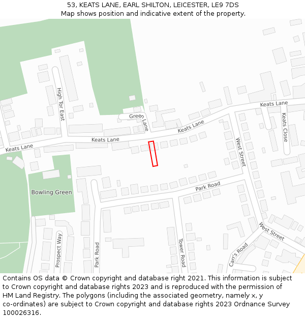 53, KEATS LANE, EARL SHILTON, LEICESTER, LE9 7DS: Location map and indicative extent of plot