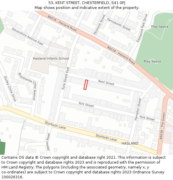 53, KENT STREET, CHESTERFIELD, S41 0PJ: Location map and indicative extent of plot