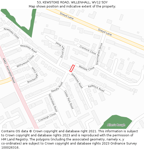 53, KEWSTOKE ROAD, WILLENHALL, WV12 5DY: Location map and indicative extent of plot