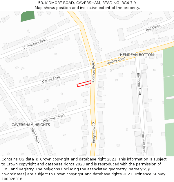 53, KIDMORE ROAD, CAVERSHAM, READING, RG4 7LY: Location map and indicative extent of plot