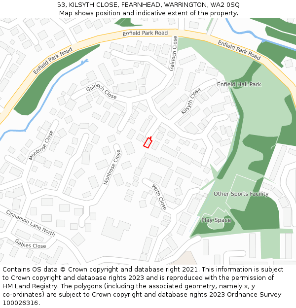 53, KILSYTH CLOSE, FEARNHEAD, WARRINGTON, WA2 0SQ: Location map and indicative extent of plot