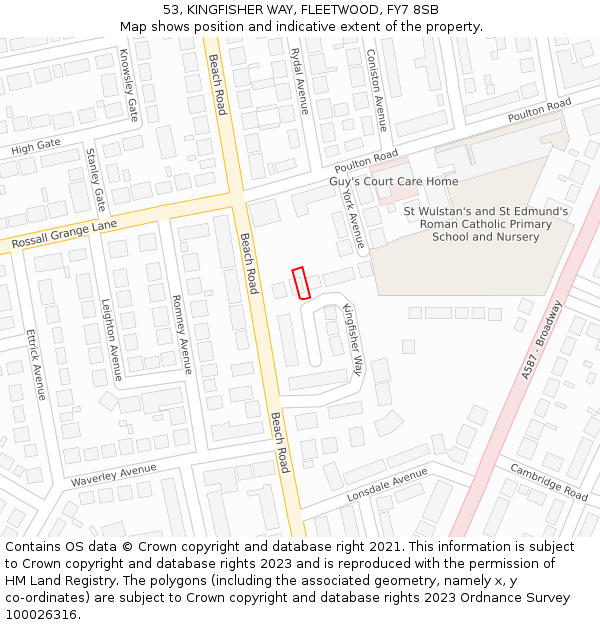 53, KINGFISHER WAY, FLEETWOOD, FY7 8SB: Location map and indicative extent of plot