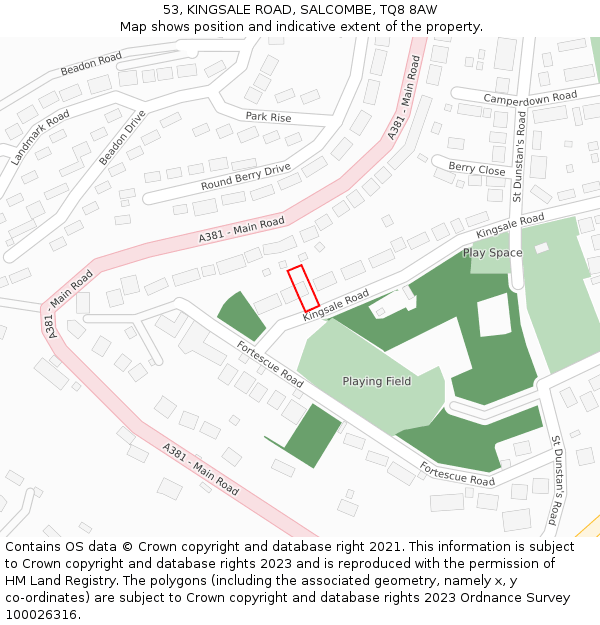 53, KINGSALE ROAD, SALCOMBE, TQ8 8AW: Location map and indicative extent of plot