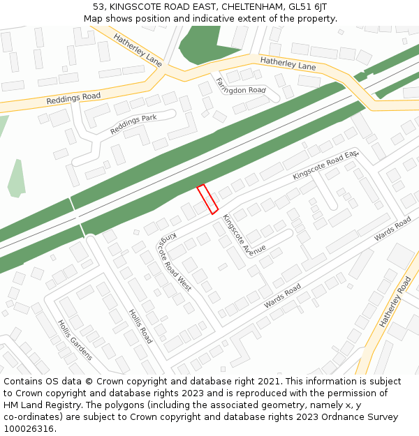 53, KINGSCOTE ROAD EAST, CHELTENHAM, GL51 6JT: Location map and indicative extent of plot