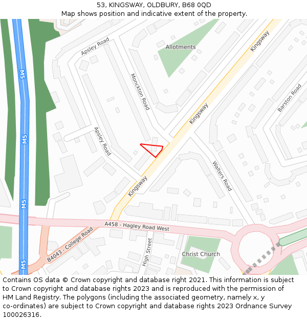 53, KINGSWAY, OLDBURY, B68 0QD: Location map and indicative extent of plot