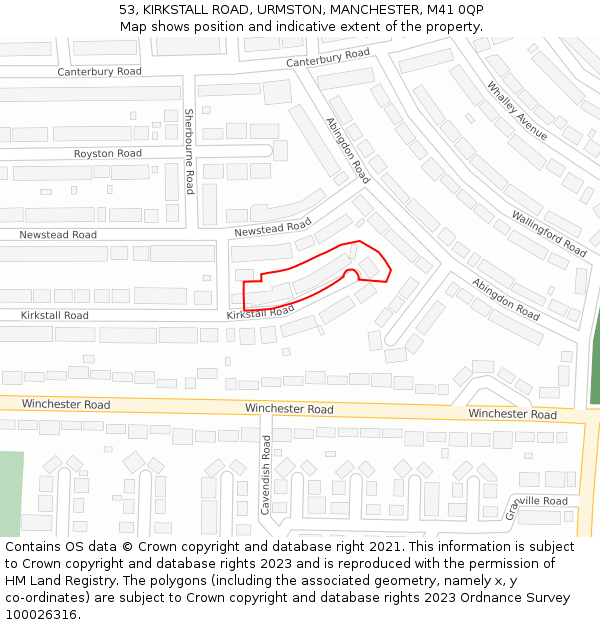 53, KIRKSTALL ROAD, URMSTON, MANCHESTER, M41 0QP: Location map and indicative extent of plot