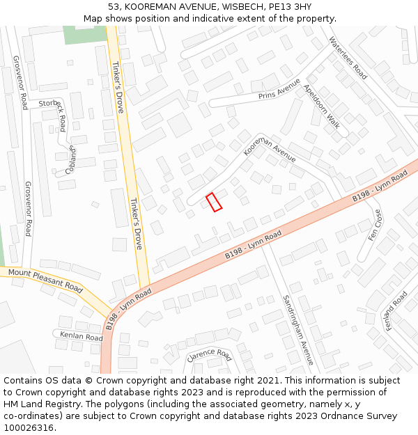 53, KOOREMAN AVENUE, WISBECH, PE13 3HY: Location map and indicative extent of plot