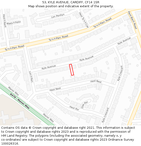 53, KYLE AVENUE, CARDIFF, CF14 1SR: Location map and indicative extent of plot