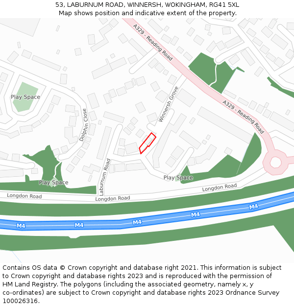 53, LABURNUM ROAD, WINNERSH, WOKINGHAM, RG41 5XL: Location map and indicative extent of plot