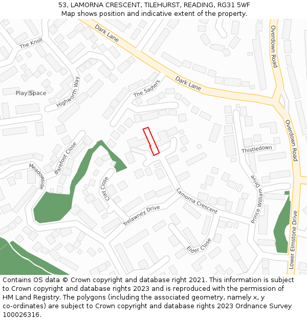 53, LAMORNA CRESCENT, TILEHURST, READING, RG31 5WF: Location map and indicative extent of plot