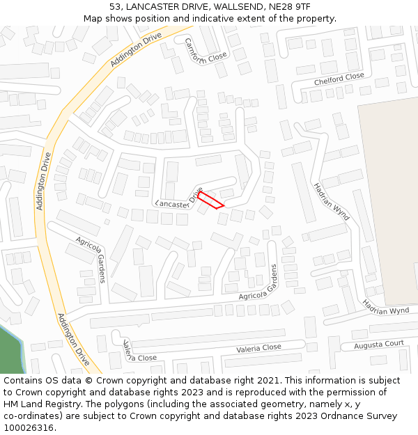 53, LANCASTER DRIVE, WALLSEND, NE28 9TF: Location map and indicative extent of plot