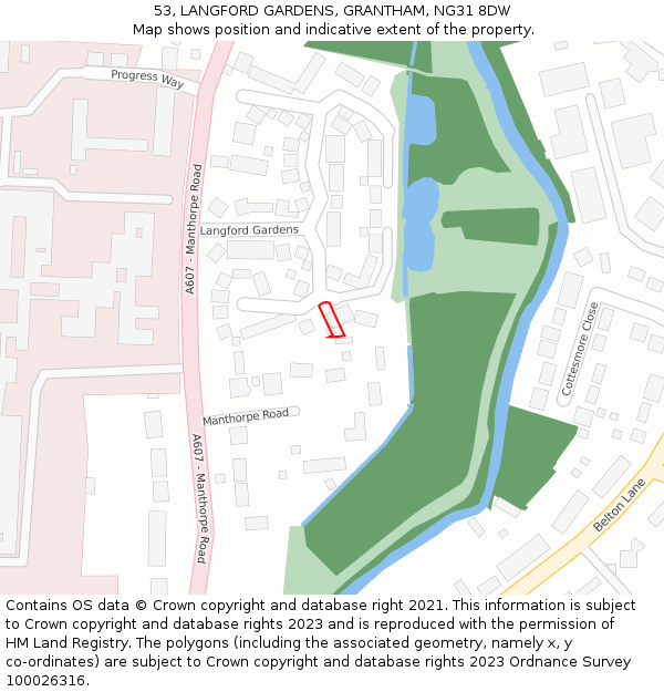 53, LANGFORD GARDENS, GRANTHAM, NG31 8DW: Location map and indicative extent of plot