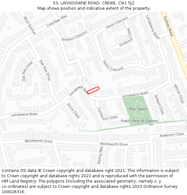 53, LANSDOWNE ROAD, CREWE, CW1 5JZ: Location map and indicative extent of plot