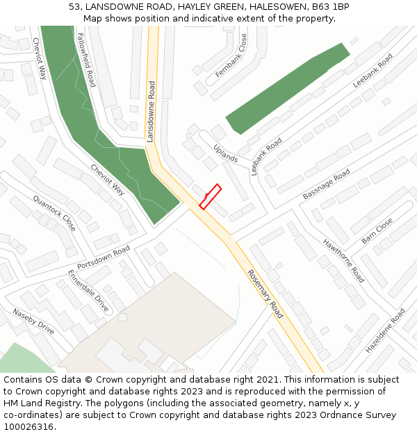 53, LANSDOWNE ROAD, HAYLEY GREEN, HALESOWEN, B63 1BP: Location map and indicative extent of plot