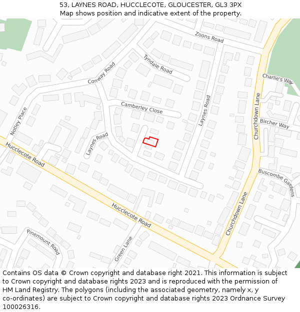 53, LAYNES ROAD, HUCCLECOTE, GLOUCESTER, GL3 3PX: Location map and indicative extent of plot