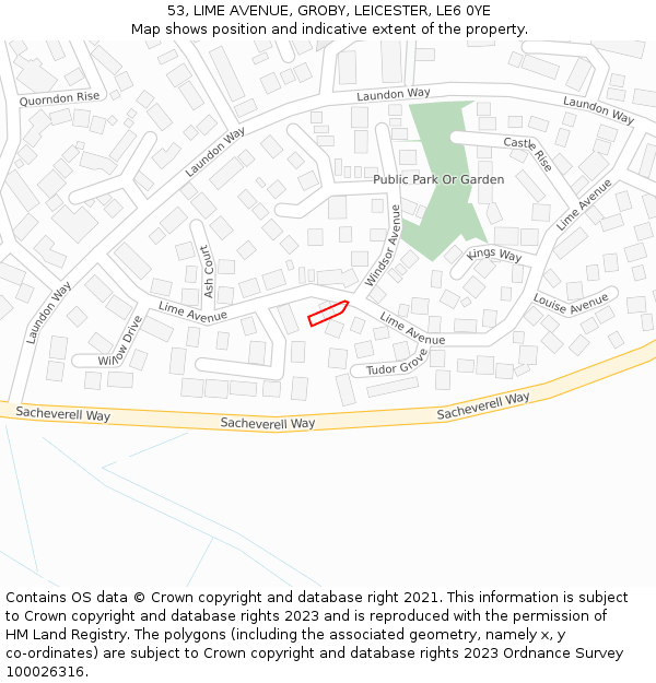 53, LIME AVENUE, GROBY, LEICESTER, LE6 0YE: Location map and indicative extent of plot